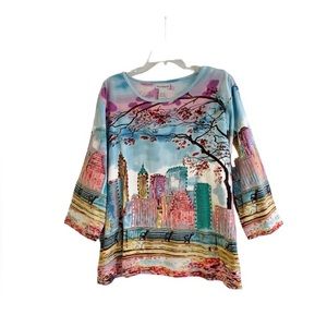 Bon Worth New York Central Park scene outlined in sequins Size L